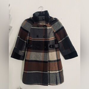 Zara Plaid Wool Blend Hooded Peacoat Size Small